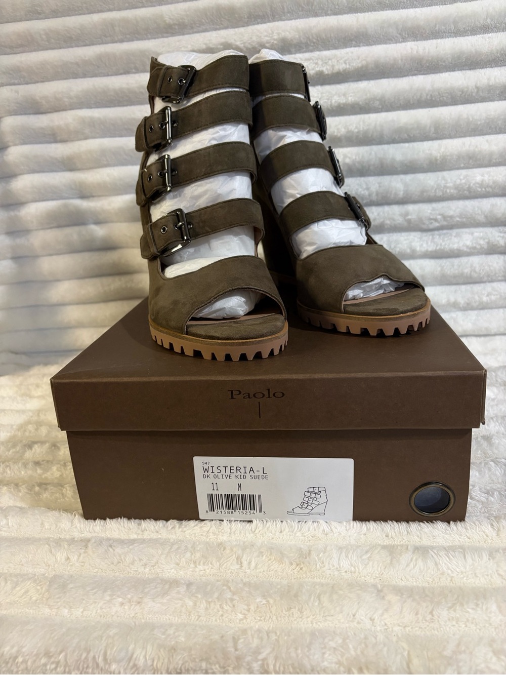 Linea Paolo Olive Kid Suede Buckle Open-Toe Wisteria 11M